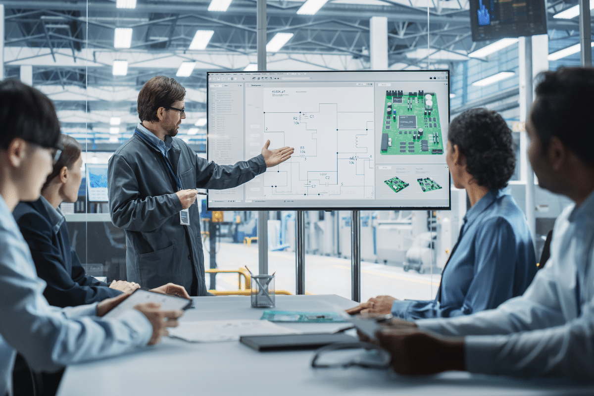 design to future Divers gestionnaires et techniciens planifient le processus de production